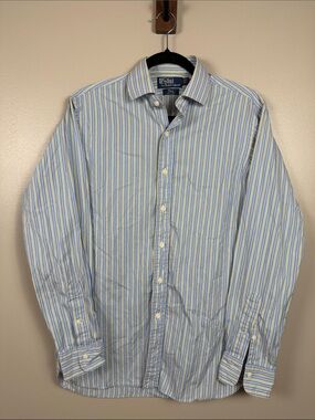 Polo by Ralph Lauren Cotton Light Blue and Yellow Striped Dress Shirt
